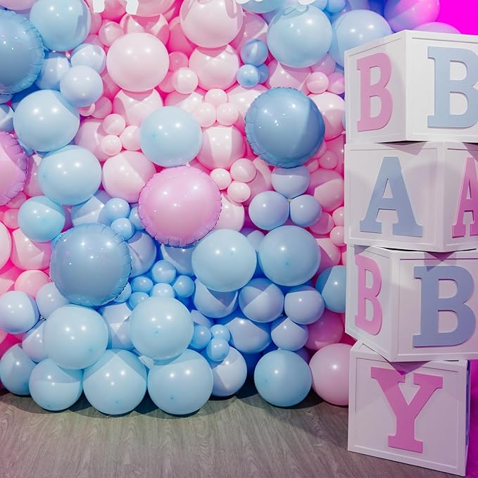 RUBFAC Pink and Blue Balloons 129pcs Different Sizes Pack of 18 12 10 5 Inch, Latex Gender Reveal Balloon Garland Arch Kit for Birthday Party Wedding Anniversary Baby Shower Decoration