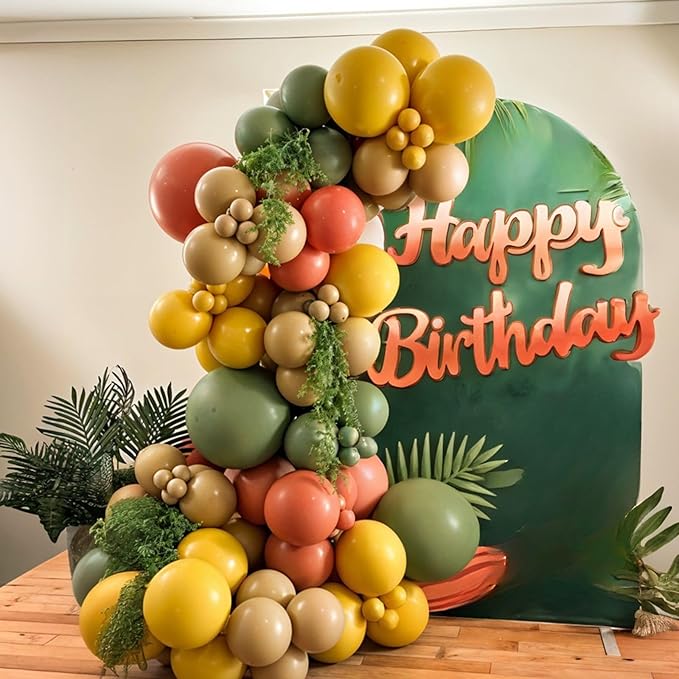 Green Yellow Brown Balloon Arch Kit,Dusty Green Mustard Yellow Brown Sand White Balloons for Kids Boy Safari Jungle Wide Birthday Party Decorations Baby Shower Wedding Cartoon Party Supplies