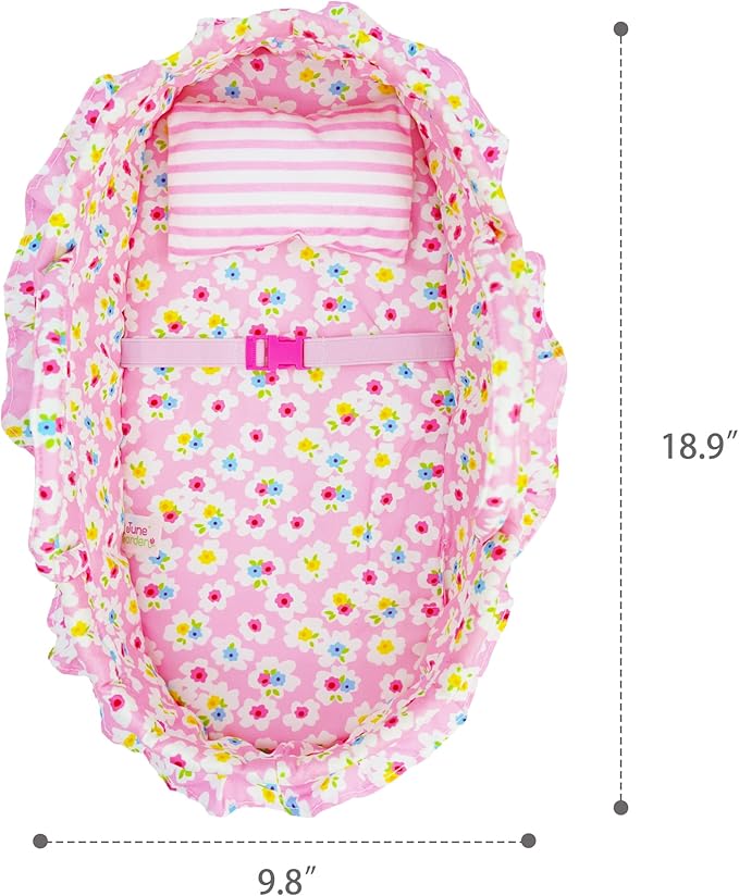 June Garden Cozy Dream Doll Bassinet - Baby Doll Portable Carrier - Fits for American Girl Dolls up to 18" - Soft Pillow & Safety Buckle Included