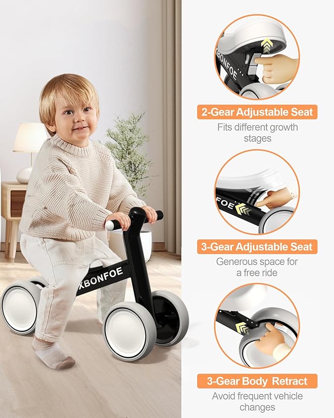 Baby Balance Bike for 1 Year Old Boys Girls, 10-24 Month Toddler Balance Bike, Baby Bike with No Pedal 4 Silence Wheels, First Ride on Toys with Adjustable Soft Seat, First Birthday Gifts