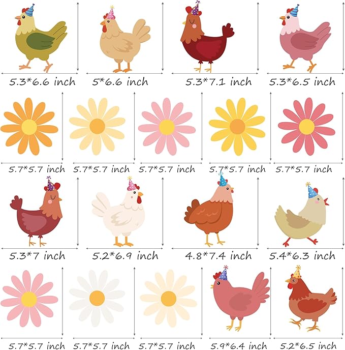 Chicken and Daisy Hanging Swirls Chicken Birthday Decorations 20PCS Daisy Chick Ceiling Hanging Decor Farm Animals Streamers for Boys Girls Boho Floral Hen Baby Shower Party Supplies