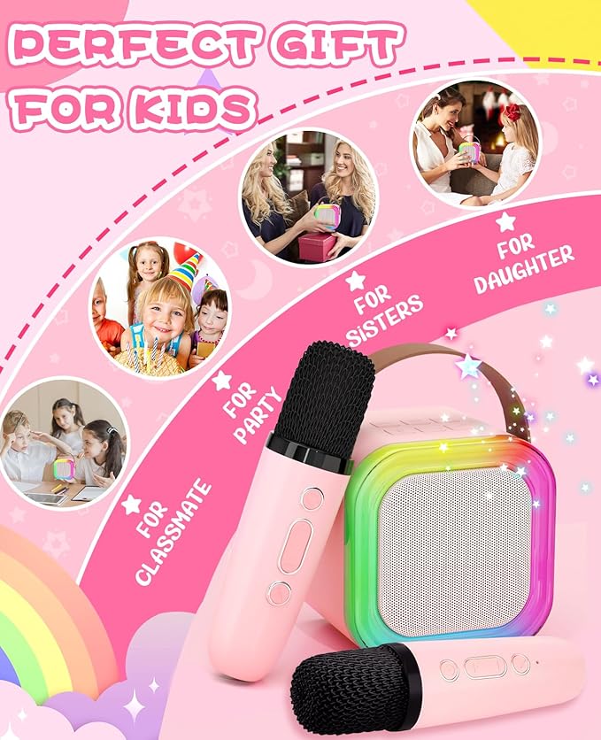 Kids Karaoke Machine for Microphone Toys Gifts for Teen Girls Age 6-8 for Kids 4 5 7 9 6 8 10 Year Old with 2 Microphone Birthday Ideas