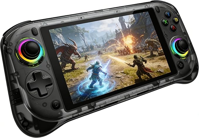 5.5"HD Android Retro Handheld Game Console,Dual Hall Joystick,RGB Lighting,Support most Emulators & 20000+ Games,Portable Ergonomic Design,Global Online Multiplayer,Best Value below Triple Digit Line