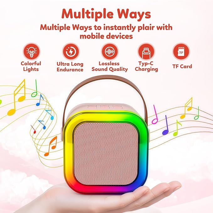 Karaoke Machine for Kids, Mini Karaoke Machine with 2 Wireless Microphones, 3, 4, 5, 6, 7, 8, 9,10,11,12 +Years Old Girl Boy Easter Christmas Birthday Gift Tiger Speaker Party Toys