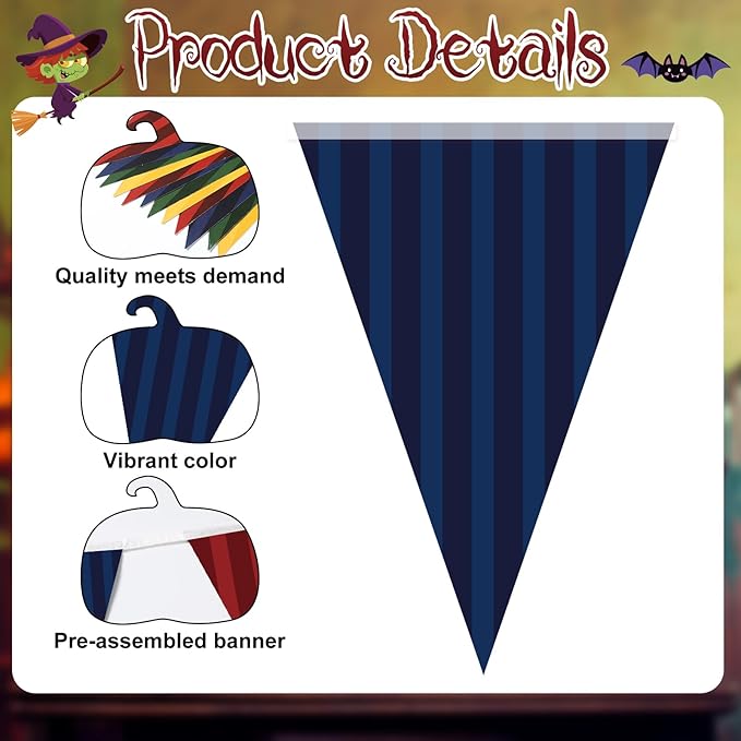 Jetec 5 Pieces 49 Feet Wizard Party Banner Garland Colorful Triangle Flags, Fantasy Decoration Supplies for Indoor Outdoor Witch Birthday Classroom Home Office Halloween Theme