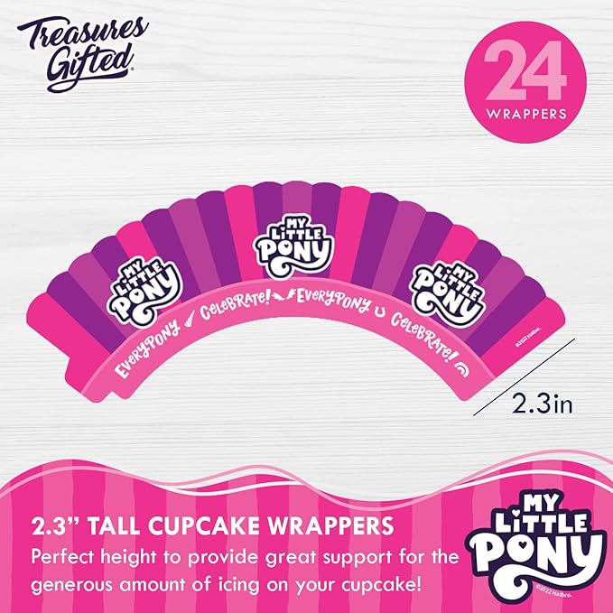 Treasures Gifted Officially Licensed My Little Pony Birthday Decorations - Cupcake Toppers & Wrappers 24ct - My Little Pony Cupcake Toppers - Birthday Party Supplies