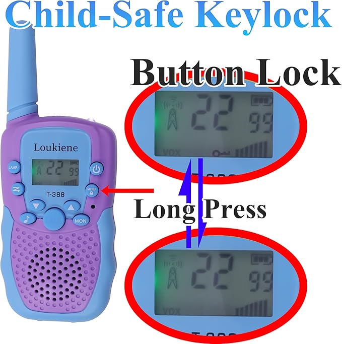 Walkie Talkies for Kids 22 Channels 2 Way Radio Toy, Toys for 3-12 Year Old Boys Girls, with Backlit LCD Flashlight, 3 Miles Range for Outside, Camping, Hiking (1 Pair, Purple Blue)
