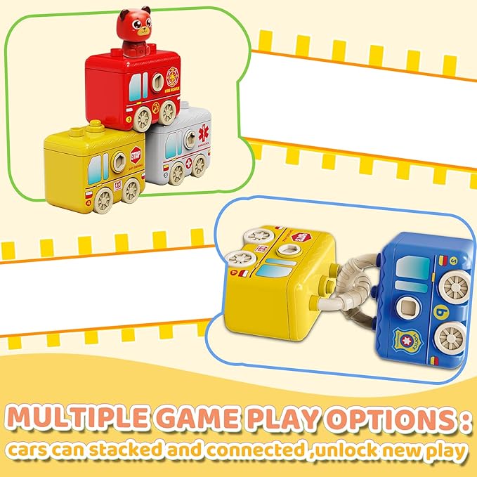 Montessori Train Toys for 2 3 4 Year Olds - Toddler Learning Train Set with Lights & Sounds, 6 Vehicle Transport, Lock & Key Activity, Farm Animal Finger Puppets, Easter Birthday Gift for Boys Girls