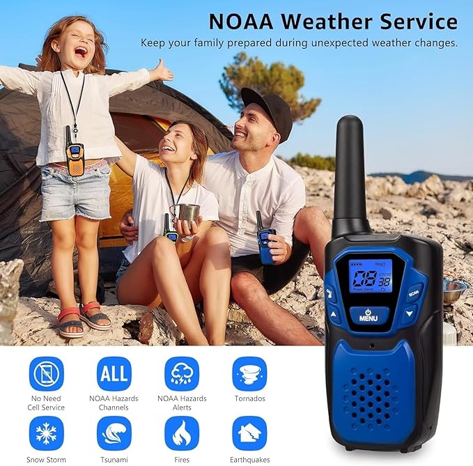 Walkie-Talkies for Kids Rechargeable Walkie Talkie for Adults Long Range FRS 2 Way Radio 3 Pack with Lanyard Battery NOAA USB, Family Toys for 3-12 Year Old Girls Boys Toddlers Camping