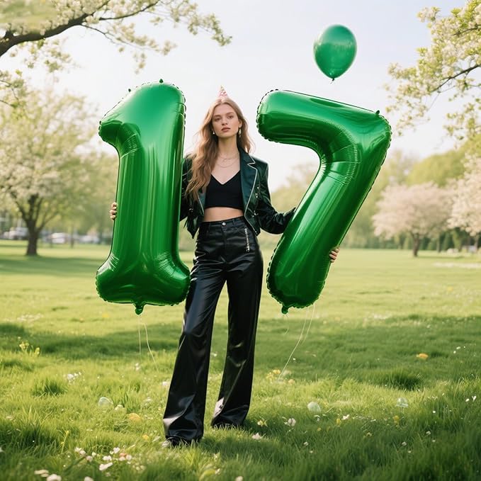 40 Inch Green Large 7 Number Balloons Dark Green, Big Foil Number Balloons, Giant Helium Happy 17th 27th Birthday Party Decorations for Man and Women, Huge Mylar Anniversary Party Supplies
