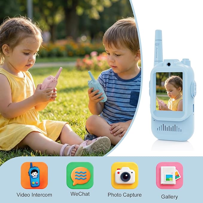 Video Walkie Talkies for Kids, 2 Pack Rechargeable Toddler Toys with HD Camera, Indoor Outdoor Toys for Family Games, Outside, Camping, Hiking for Boys Girls Ages 3-12 (Blue/Pink)