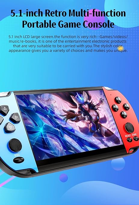 JXD 5.1-inch Multi-function Game console Built-in Classic Retro Games Arcade Video Music E-book Recording TV output Handheld Game Console Portable Game System Birthday/Christmas gift
