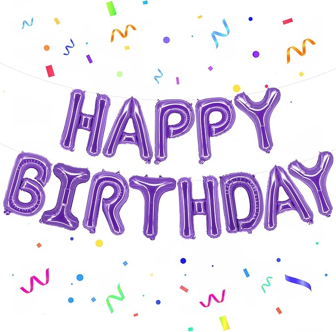 KatchOn, Purple Happy Birthday Balloons - 16 Inch, Helium Supported | Foil Happy Birthday Balloons for Purple Birthday Decorations | Happy Bday Balloon Banner | Unicorn Birthday Decorations