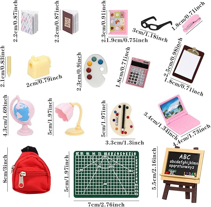 ONEST 34 Pieces Doll House School Supplies Mini School Accessories Dollhouse Toy Home Miniature Model DIY Doll Accessories