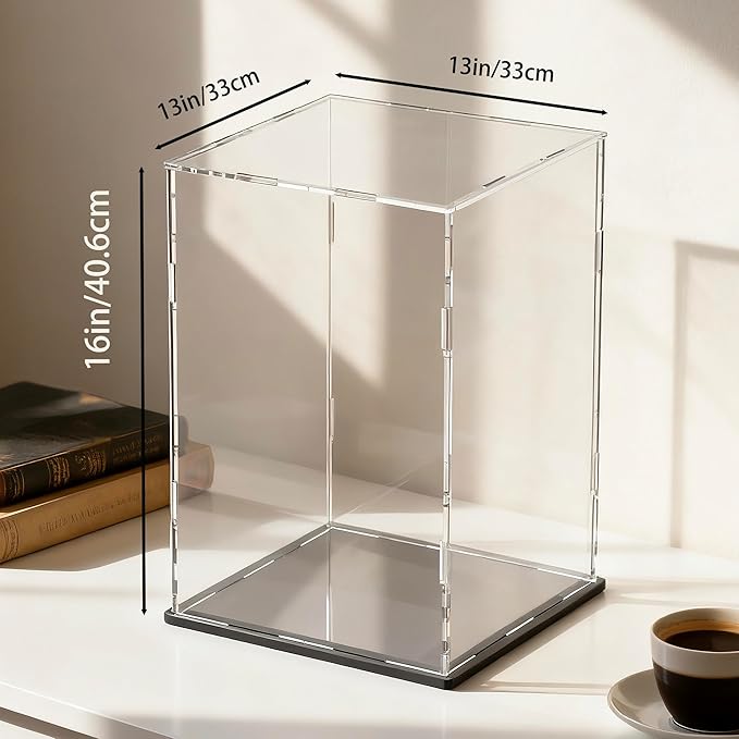 Acrylic Display Case for Collectibles and Toys, Versatile Clear Acrylic Display Box with Black Base for Showcase and Displaying, 13x13x16-inch