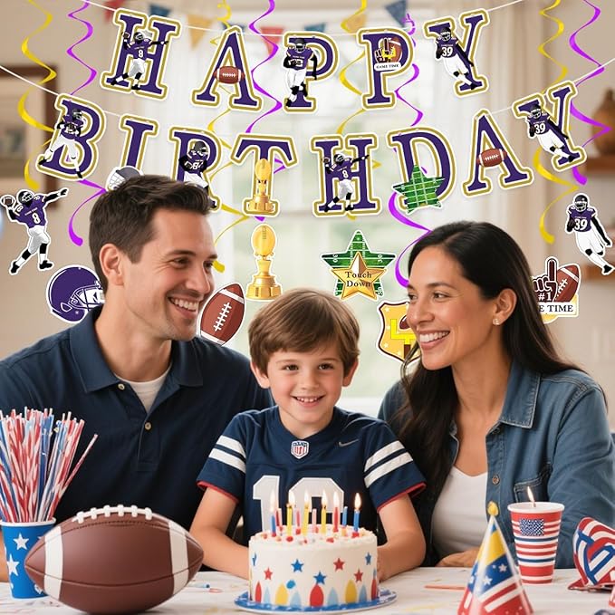 Football Birthday Party Decorations Football Birthday Banner with Super Bowl & Themed Party Supplies for Gameday Tailgate Decorations (Pre-Strung)