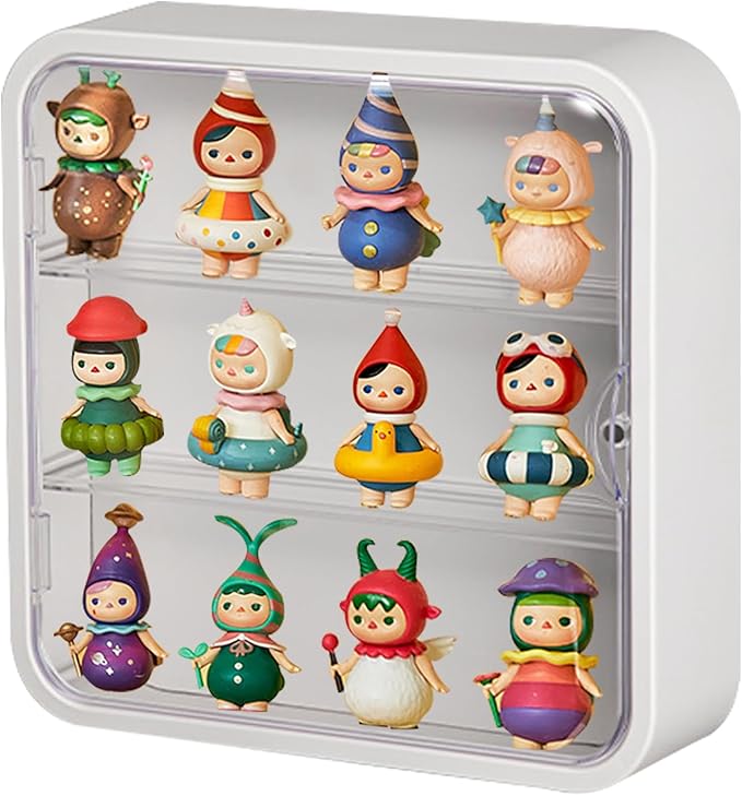 Clear Display Case for Figures, Wall-Mounted Doll Storage Box Cabinet Organizer 3-Layer Acrylic Dustproof Display Cabinet Box for Collectibles Action Figures Pop Mart (White)