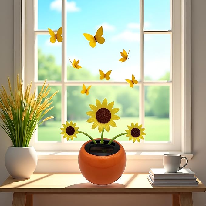 1 Pcs Sunflowers,Solar Powered Dancing Flower, Decoration Gift, Swinging Dancer Toy, No Battery Required, Car Decor, Sunflower/White Flower Learning and Education (Sun Flower)
