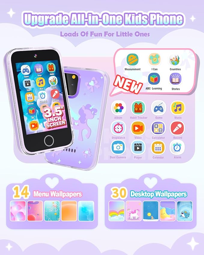Kids Smart Phone for Girls,Toddler Christmas Birthday Gifts 3 4 5 6 7 8 Year Old Girl, 3.5 Inch Touchscreen Kids Phone Learning Toys for kid Ages 3-8,Dual Camera,Music Player,Puzzle Game,Habit Tracker