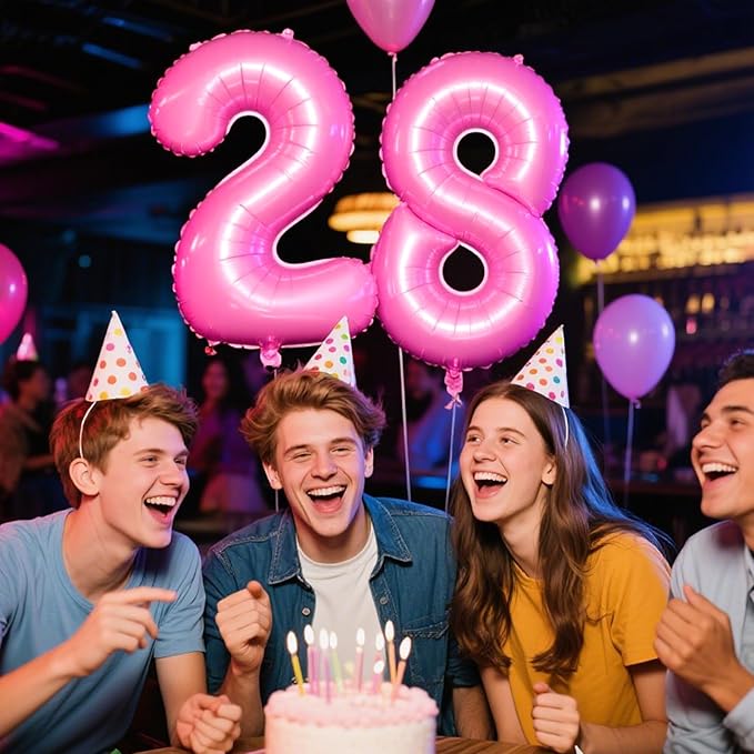 40 Inch Pink Number 28 Digital Balloon,Jumbo Mylar Foil Helium Balloon for 28 Balloons for Birthday Party,Wedding Anniversary Party Decorations