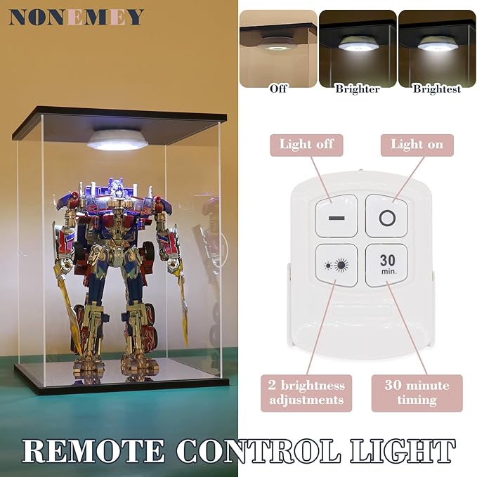 NONEMEY Clear Acrylic Display Case with Remote Control Light for Collectibles, Dustproof Model Showcase Organizer Box, Display Case for Collectibles(13.8x10x13.8inch,35x25x35cm)