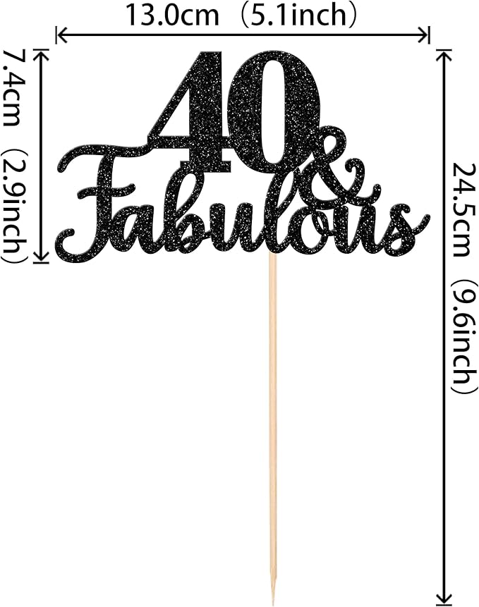 12 PCS 40 and Fabulous Centerpiece Sticks Double Sided Happy 40th Birthday Table Flower Centerpieces Sticks Cheers to 40 Floral Decorations for 40th Birthday Anniversary Party Supplies Black