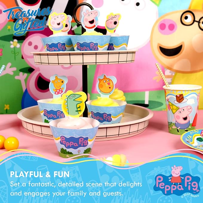 Treasures Gifted Officially Licensed Peppa Pig Birthday Decorations - Cupcake Toppers and Wrappers 24ct - Dessert Toppers & Cupcake Kit - Peppa Pig Party Supplies