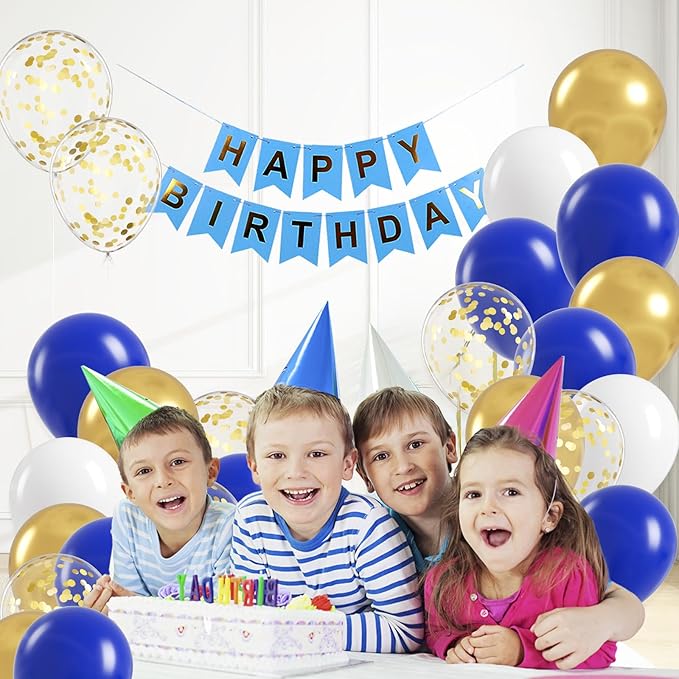 Royal Blue Gold White balloons, 60pcs 12 Inch Navy Blue Metallic Gold Confetti Balloon for Wedding Graduation Baby Shower Birthday Decorations