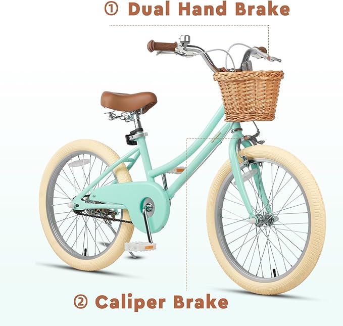 Petimini Vintage Kids Bike for Girls, 12–20 Inch Classic Bicycle with Wicker Basket & Bell, High Tensile Steel Frame, Training Wheels (12–18”), 85% Pre-Assembled, Retro Bike for Outdoor Riding