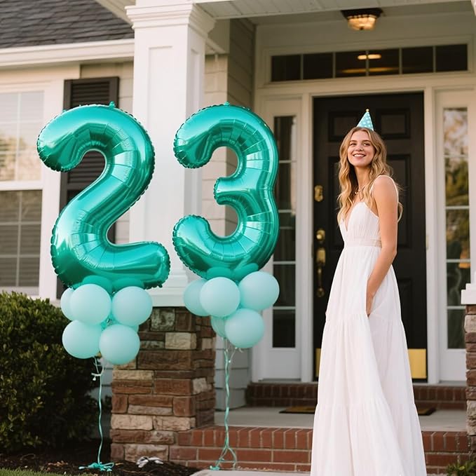40 Inch Teal Blue Balloon Number 2 Giant Two Balloons Number Birthday Decorations, 2nd 12 20 21st Party Celebration Decorations Digital Balloon Wedding Anniversary Party Supplies