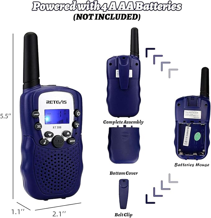 Retevis RT388 Kids Walkie Talkies, Toys for 6-12 Year Old Boys Girls, Walkie Talkies for Kids 22CH 2 Way Radio, VOX Flashlight LCD Backlit, Toys Gifts for Easter Basket Stuffers(Dark Blue,1 Pair)