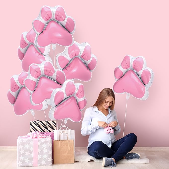 Hungdao 9 Pcs 28 x 26 Inch Pink Dog Paw Balloons Paw Print Foil Balloons Large Puppy Birthday Party Supplies for Baby Shower Pets Dog Themed Party Decorations