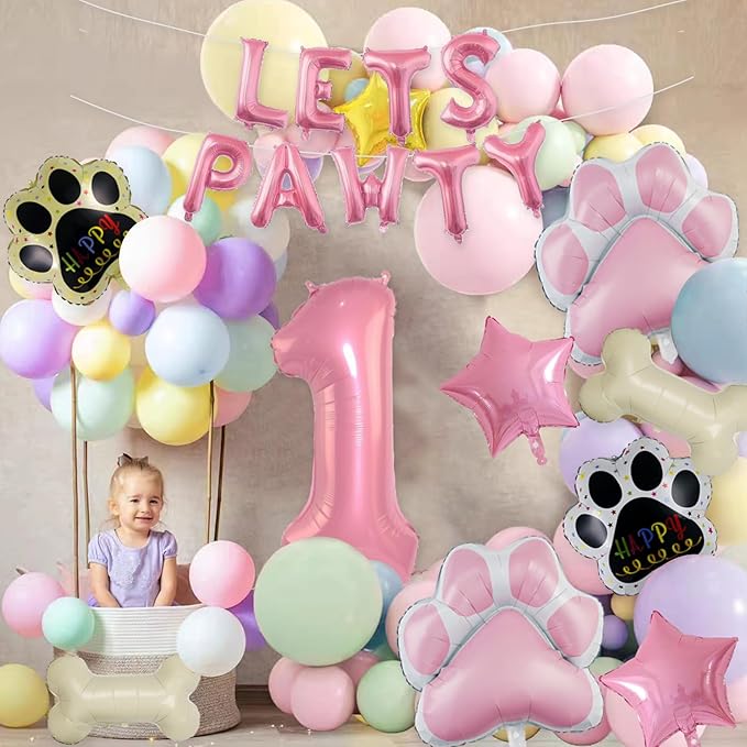 1st Dog Balloons 18pcs Lets Pawty Balloons Dog Paw Decor Pink 32 inch Pink Number Balloons Mylar Foil Balloons for Lets Pawty Birthday Decorations Dog 1st Birthday Party Supplies
