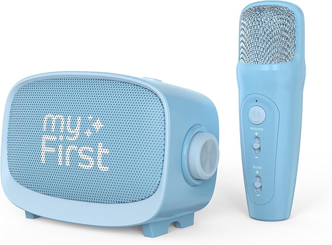 myFirst Voice 2 - Kids Mini Karaoke Machine with Wireless Microphone and Voice Changer for Kids, Portable Bluetooth Speaker, Christmas Toys Gifts for Girls and Boy 3-12 Years Old (Blue)