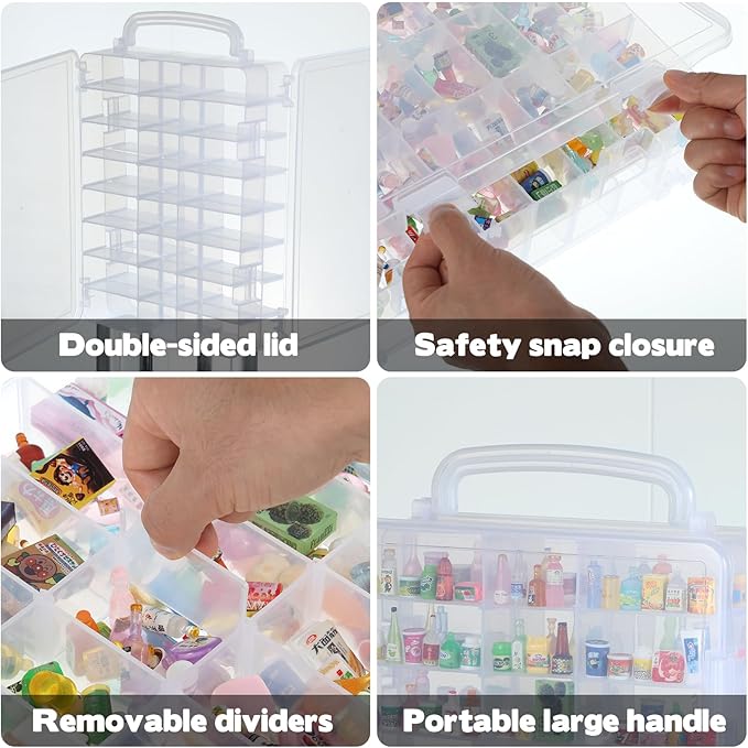 2 Pack 96-Slot Mini Brand Storage Cases, Clear Plastic Mini Brand Organizer Box with Adjustable Dividers, Portable Compartment Container for mi ni Toys and Collectibles (Case Only)