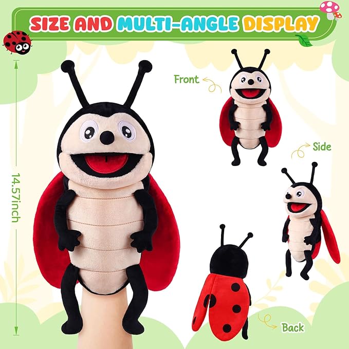 Animal Hand Puppets 11 Inch Insect Plush Ladybug Ant Dragonfly Caterpillar Puppet Toys Role-Play Puppets for Kids Storytelling Imaginative Pretend Play Teaching Preschool(Ladybug)