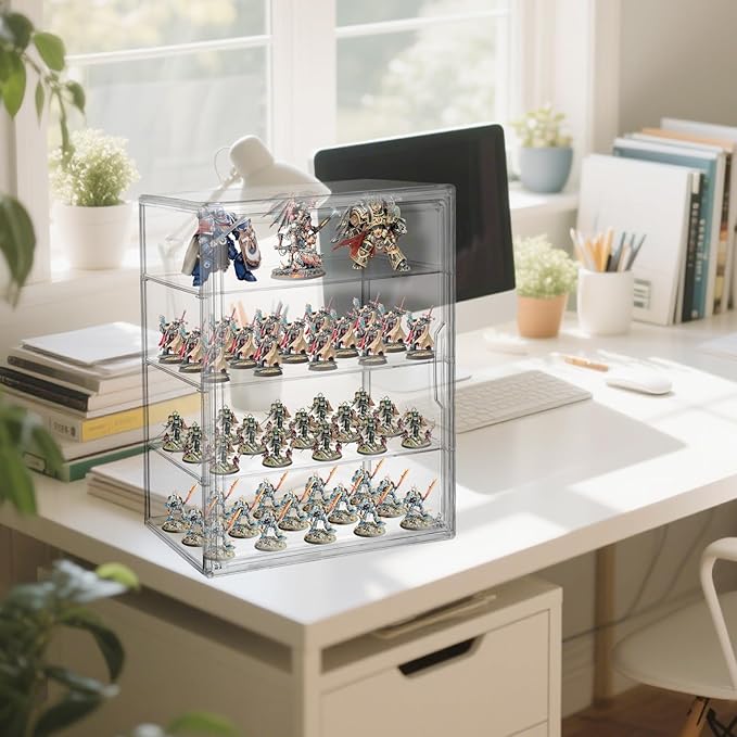 Clear Acrylic Miniature Storage Case for Collectibles Stackable Miniature Carrying Case Transport Action Figure Display case with Magnetic Door for Death Guard 40k Warhammer 40k Miniatures