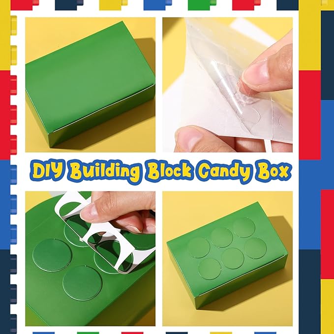 Leinuosen 24 Pieces Building Block Party Favor Boxes 4 Color DIY Brick Theme Gift Goodie Treat Candy Cardboard Paper Box for Building Block Birthday Party Baby Shower Decoration Supplies (Bright)