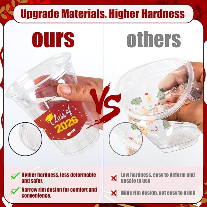 GuassLee Maroon Graduation Decorations 2026 Party Cups - 50pcs 12 Oz Maroon Disposable Graduation Plastic Clear Cups for Drinks Class of 2026 Grad Party Supplies