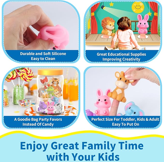 Oriate Zoo Animals Finger Puppets, 10PCS Infant Jungle Animals Finger Bath Pool Toys, Puppet Theater Storage Bags incl, 12m+ Toddler Travel Toys Valentines Gifts Easter Eggs Basket Stuffers
