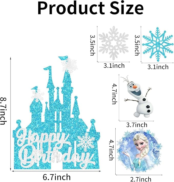8 Pcs Cute Anime Birthday Cake Toppers, Snow Theme Princess Cake Decorations for Ice Party Supplies