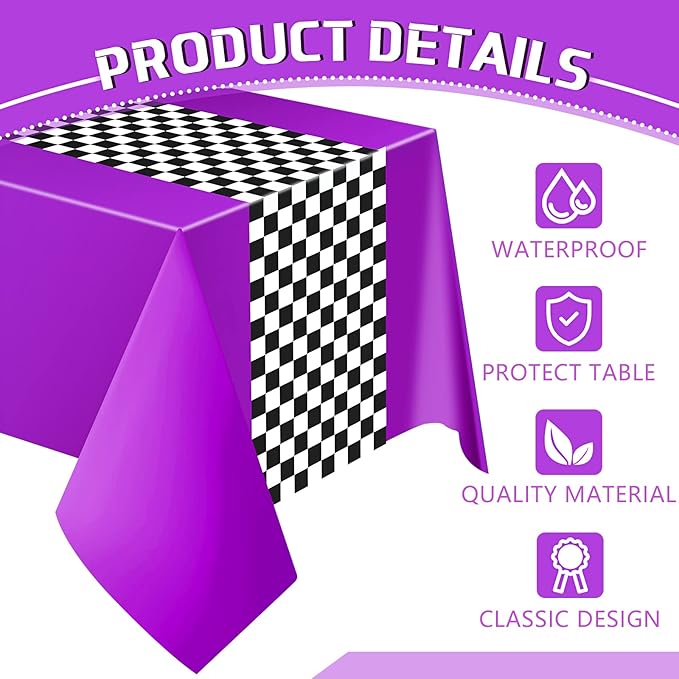 Irenare Car Birthday Party Supplies Racing Decorations 50s Party Tablecloth Racetrack Table Runner Table Covers for Kids Boy Car Theme Birthday Decor, 54 x 108 Inch(Purple,3 Sheets)