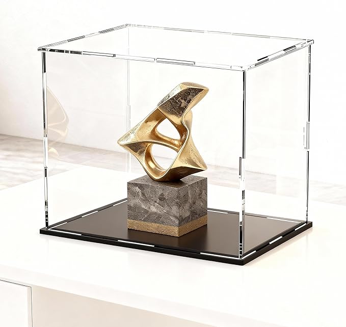 Large Acrylic Display Case for Figures, Clear Acrylic Box with Black Base for showcaseing Miniature, Toys, Collectables and Dolls 16 (L) × 13 (W) × 13 (H) inch