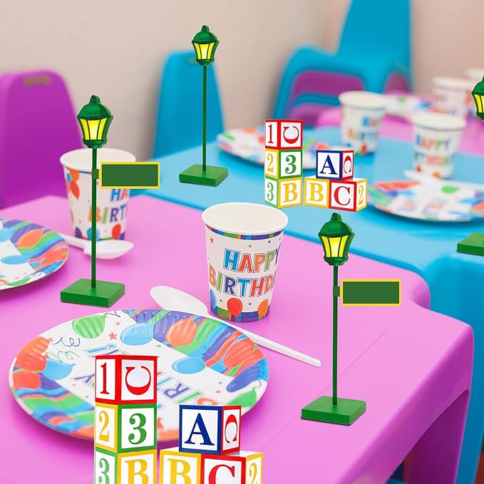 24 Pcs Street Sign Wooden Lamp Post with Custom Street Sign Sticker Abc Friend Street Party Decoration, Lamp Post Centerpiece Street Party Supplies for Birthday Party Decor Friend Street Decoration