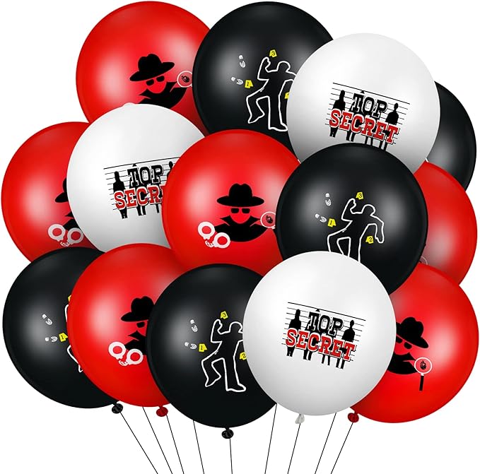 Liliful 60 Pcs Top Secret Spy Theme Balloon Detective Decoration Latex Red and Black Balloons Agent Spy Party Decorations Detective Themed Birthday Party Supplies(Classic)