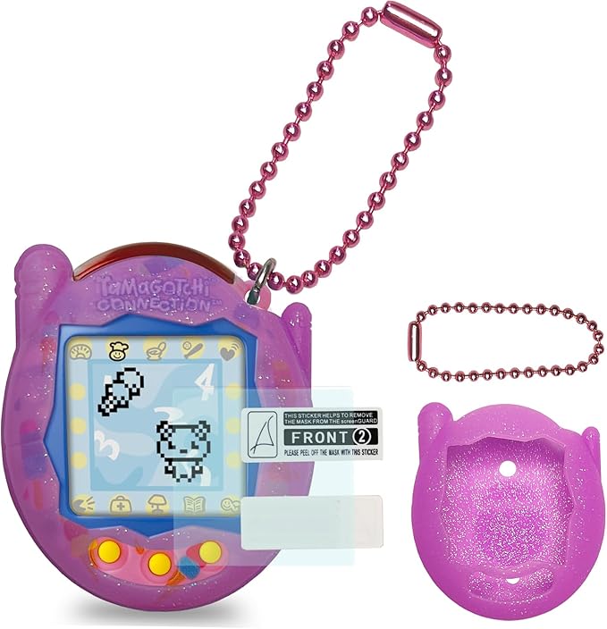 JCHPINE Silicone Cover Case for Tamagotchi Connection Virtual Reality Pet, Screen Protector for Tamagotchi Connection Electronic Pet Accessories (Silicone Case and Screen Film) (Purple)
