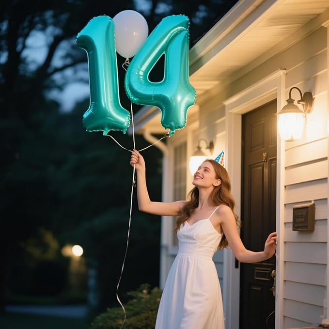 40 Inch Teal Blue Large 4 Balloon Numbers Teal Big Foil Number Balloons Giant Helium Happy 14th 24th Birthday Party Decorations for Man and Women, Huge Mylar Anniversary Party Supplies