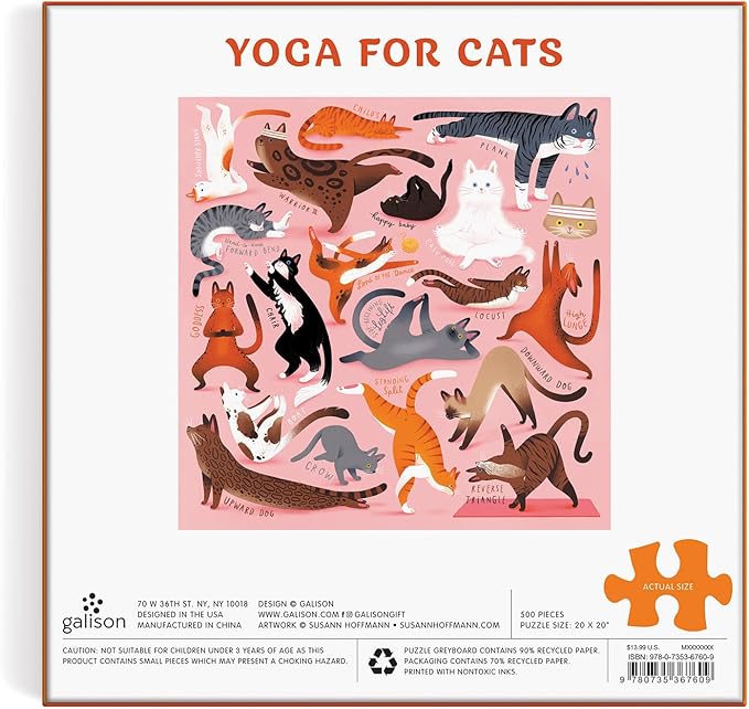 Galison Yoga for Cats 500 Piece Puzzle from Galison - 20" x 20" Jigsaw Puzzle, Bright and Bold Artwork, Thick and Sturdy Pieces, for Cat Lovers!