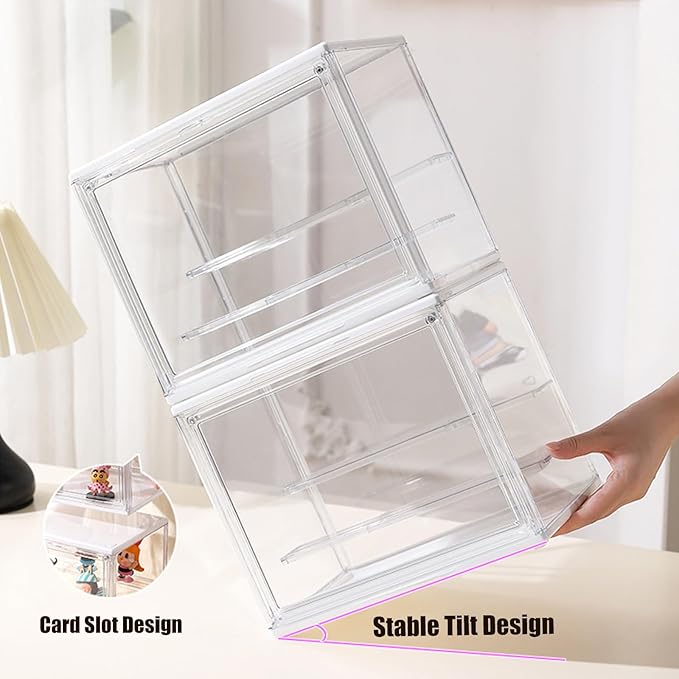 Clear Display Case for Collectibles 3 Layer Adjustable Acrylic Display Box Stand with Magnetic Door Stackable Doll Storage Box Assembly Dustproof Protection Showcase for Figures