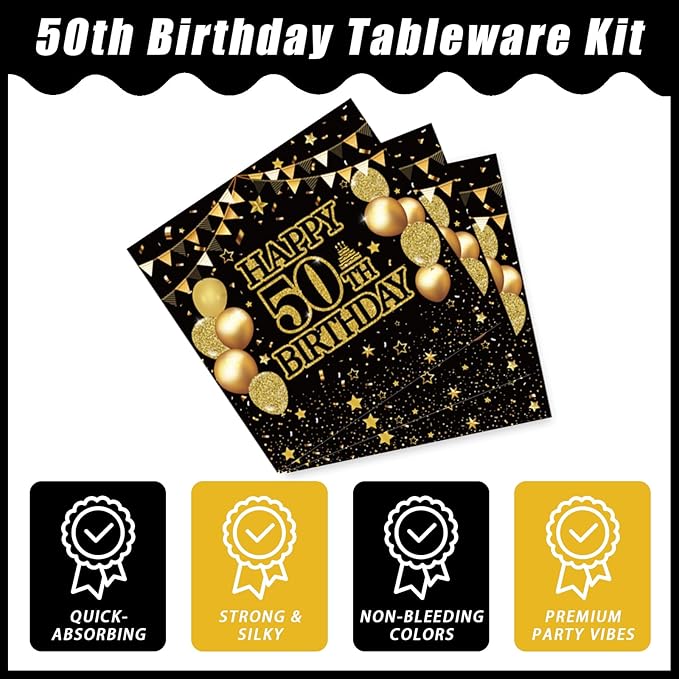 96Pcs 50th Birthday Party Tableware Set, Back in 1976 Birthday Party Decorations Supplies for Men Women Cheers to 50 Years Disposable Paper Plates Napkins Forks Favors, Serve 24